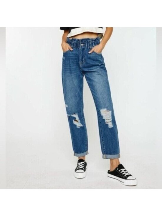 KanCan Denim - Kancan High Rise Distressed Jeans Boyfriend Stretch Boho Shabby Chic